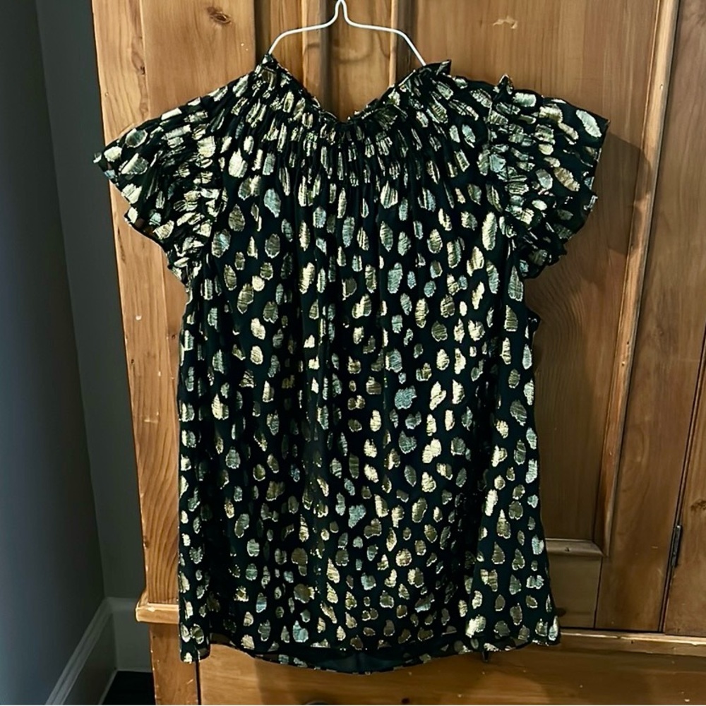 Rebecca Taylor, Black & Gold Blouse, Women, Large